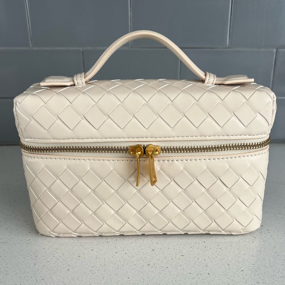 Anthropologie woven top handle cream bag